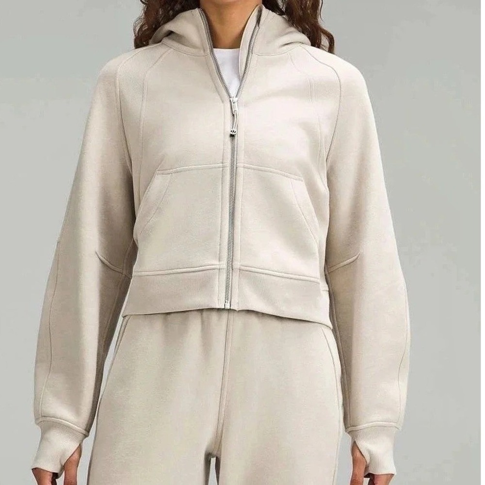 Lululemon Women's Oversized Scuba Full Zip Cream Size XL/XXL Hooded Boxy Cropped